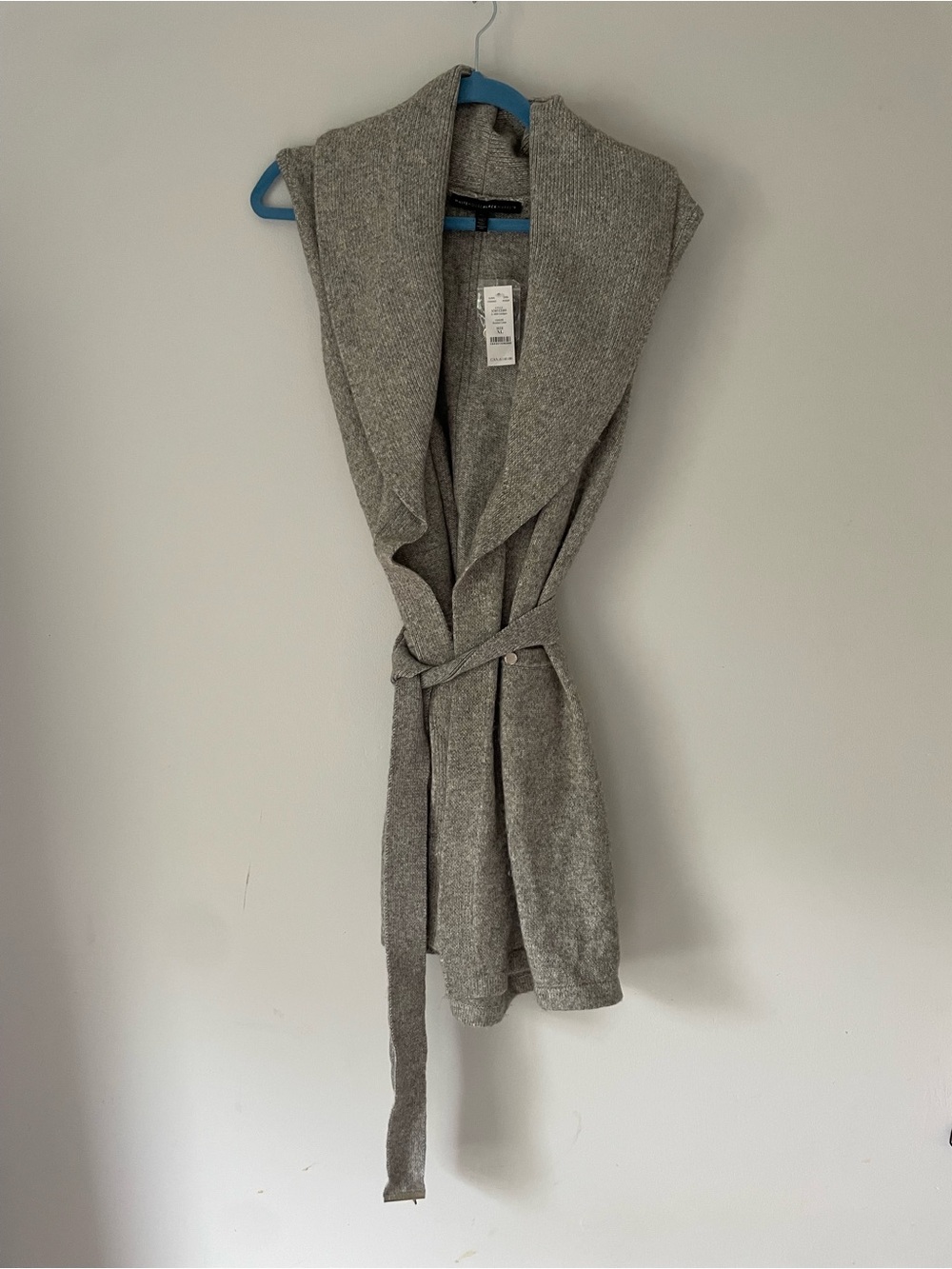 White House Black Market Gray Sleeveless Wrap Cardigan Vest with Belt